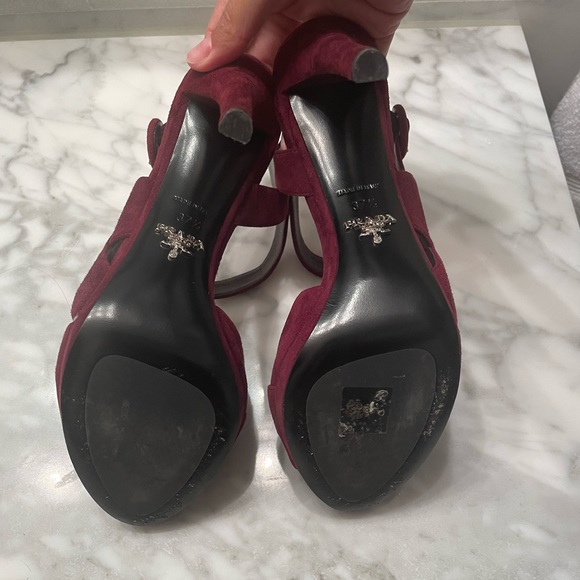 Prada Suede Plum Asymmetrical Triple Strap Platform Sandal - Picture 5 of 8
